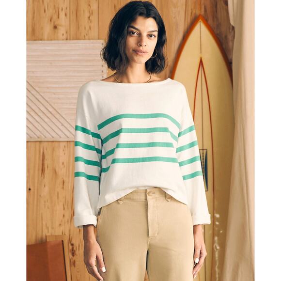 Faherty Sport Jersey Long-Sleeve Green Cape May Stripe Tee XS - Picture 1 of 9